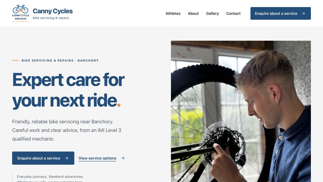 Canny Cycles live homepage screenshot